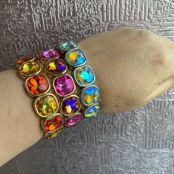 Anthropologie Amber Gold Gemstone Crystal Stretch Bracelet - Picture 11 of 16